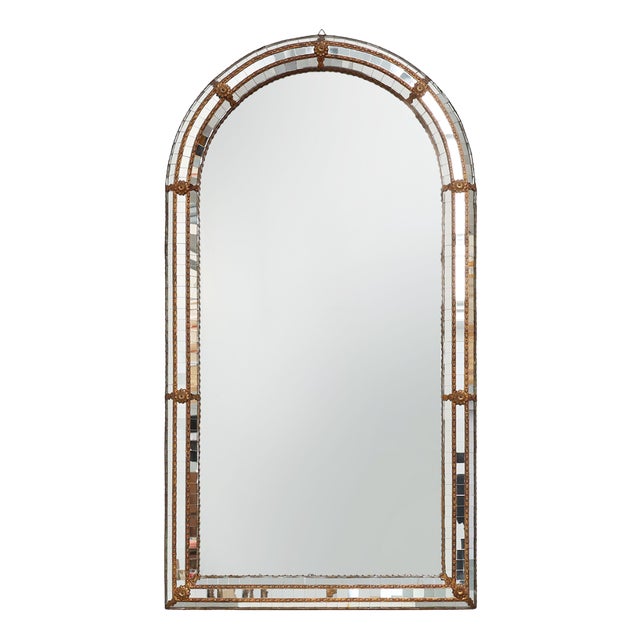 20th Century Spanish Trapezoidal Venetian Mosaic Mirror with Brass Details 1980s For Sale