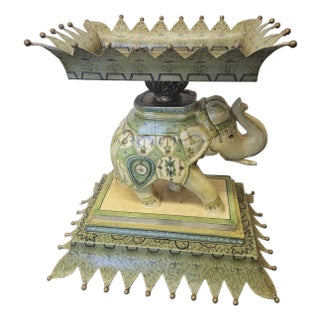 Stylish and Interesting Tole Elephant Side Table With Paisley Decoration For Sale