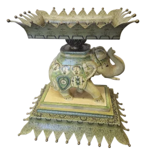 Stylish and Interesting Tole Elephant Side Table With Paisley Decoration