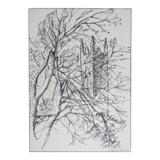 1927 Tree and Cathedral Drawing For Sale