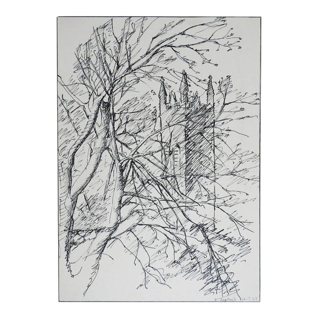 1927 Tree and Cathedral Drawing For Sale