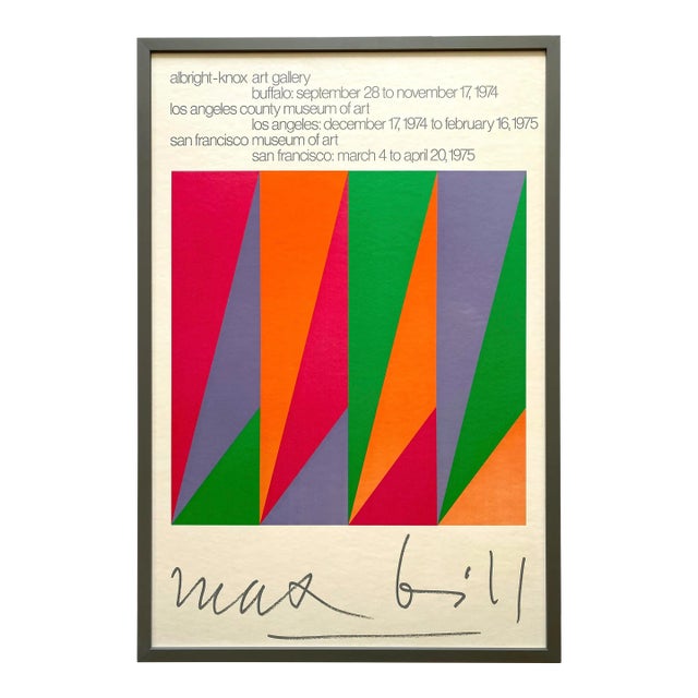 Max Bill Vintage 1974 Serigraph Silkscreen Print Framed Mid