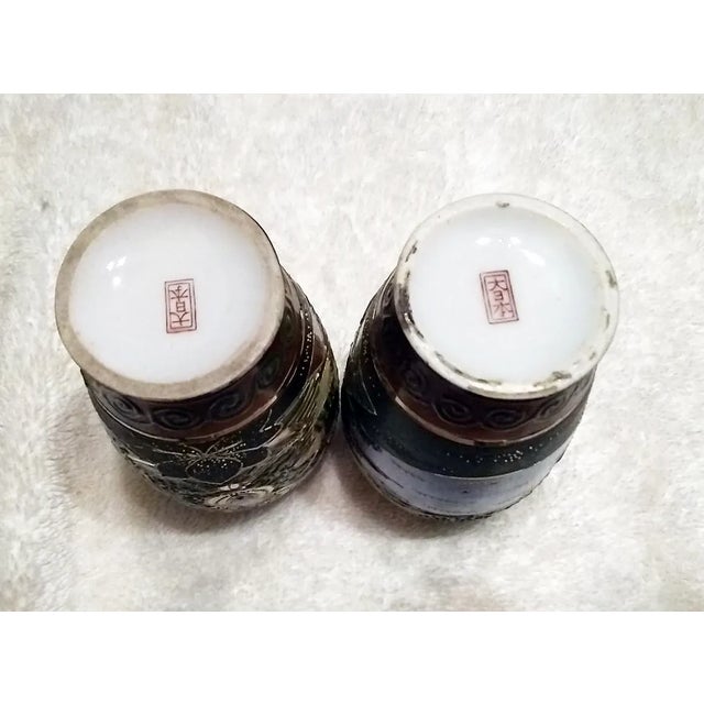 Ceramic Vintage Mid-Century Japanese Satsuma Moriage Porcelain Vases - A Pair For Sale - Image 7 of 8