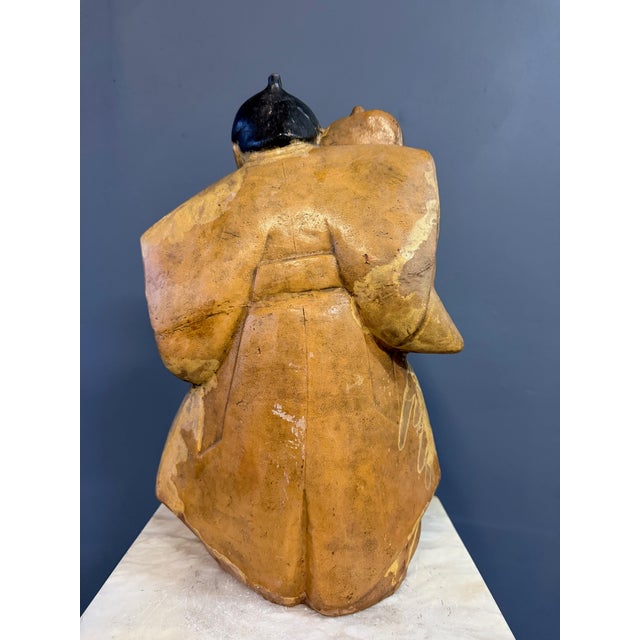 Brown Early 19th Century Edo Period Japanese Polychrome Ceramic Samurai Figure W/ Fan For Sale - Image 8 of 11