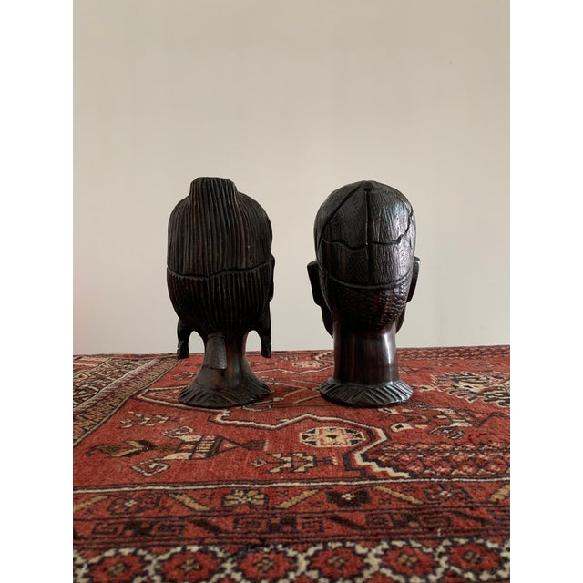 Vintage Carved African Ebony Heads - a Pair For Sale - Image 4 of 9