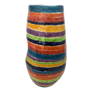 1980s G.Venzo Porcelain Rainbow Asymmetrical Vase Multicolored Handpainted Pottery Made in Italy For Sale