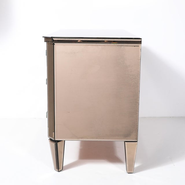 Modernist Hollywood Regency Style Smoked Bronze Mirrored Chest of Drawers For Sale - Image 11 of 18
