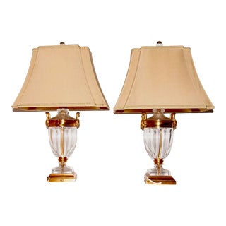 Pair of Leone Aliotti Gilt Bronze & Crystal Lamps For Sale