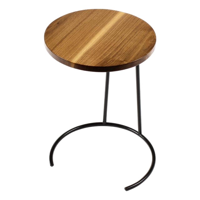 Mid Century Vintage Attributed to Jens Risom Stacking Side Table Model #T-710 — Walnut + Iron For Sale