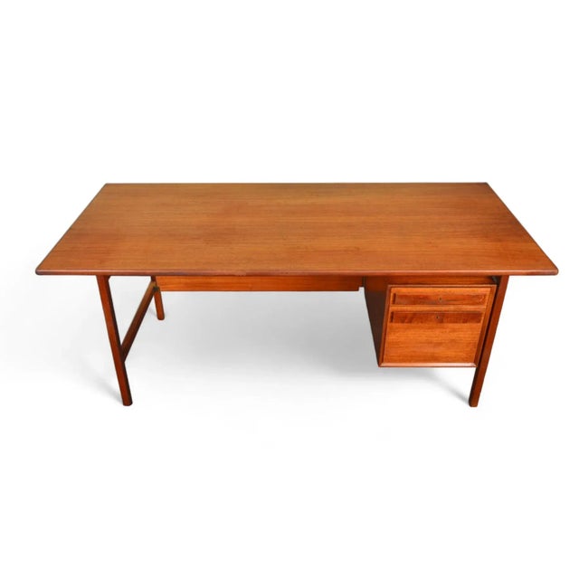 Mid-Century Modern Large Executive Danish Modern Desk in Teak For Sale - Image 3 of 12
