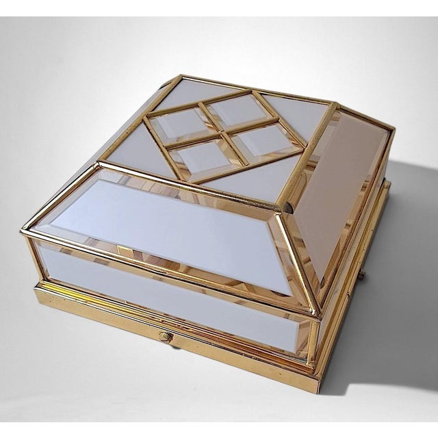 Mid 20th Century Mid 20th Century Italian Brass and Frosted Opaline Glass Flush Mount Ceiling Light For Sale - Image 5 of 18