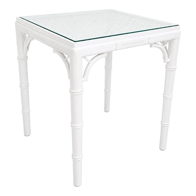 Vintage Hollywood Regency French Faux Bamboo Side Table with Cane Top, 1970s For Sale