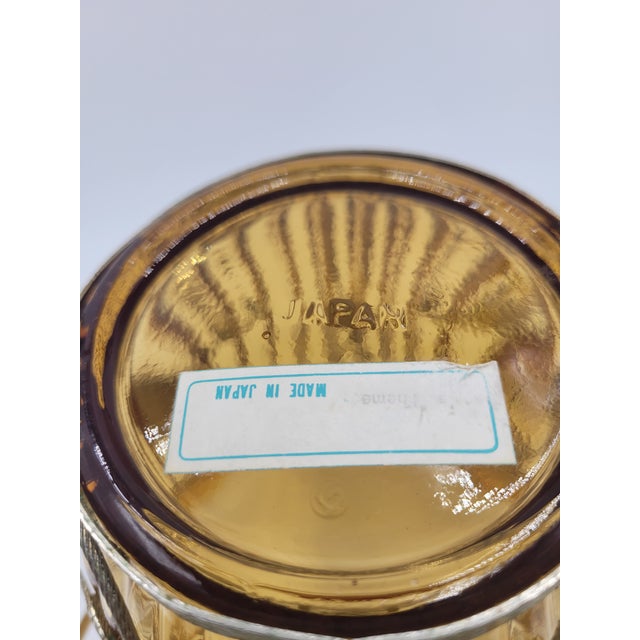 Mid 20th Century Japanese Amber Optic Glass Musical Biscuit Jar With Grape Leaf Filigree For Sale - Image 9 of 12