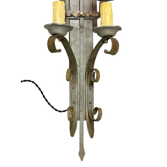 Mid 20th Century Brutalist Hand Forged Iron and Pewter Wall Sconce For Sale - Image 13 of 18