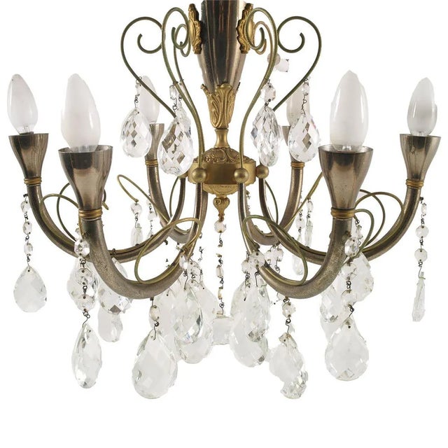 Chandelier neoclassical style brass silvered and gilded early 900 with crystal swarovski up to 250v (europe/uk...