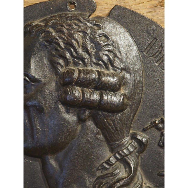 Black 19th Century French Cast Iron Profile of Jacques De Vaucanson, Diam. 9 Inches For Sale - Image 8 of 12