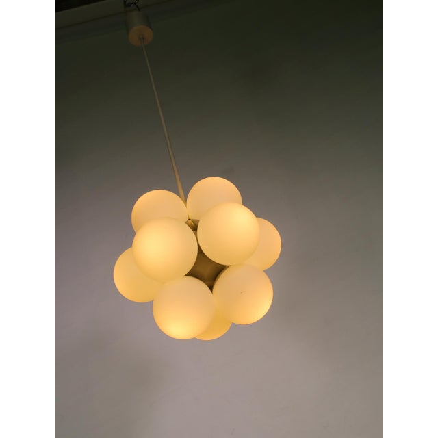 German Metal and Opaline Glass Atomic Chandelier from Kaiser Idell/Kaiser Leuchten, 1960s For Sale - Image 9 of 13