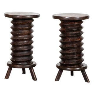 French Elm Corkscrew Side Tables, 1900, Set of 2 For Sale