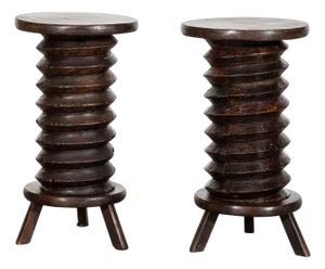 French Elm Corkscrew Side Tables, 1900, Set of 2