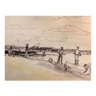 1960s Fishing Scene Pawley's Island Painting For Sale