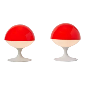 1960s Max Bill Red & White Table Lamps for Temde Leuchten, Switzerland - a Pair