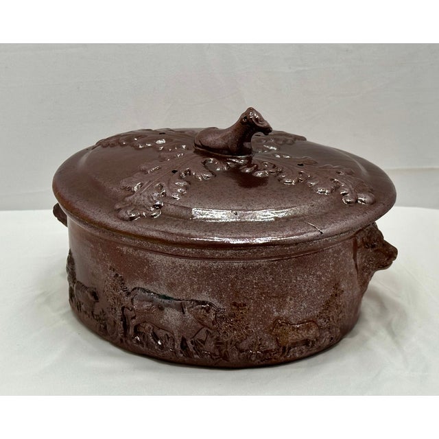 Ceramic Very Rare Antique English Brown Salt Glaze Stoneware Game Pie Dish - "Terrine" - Circa 18th Century For Sale - Image 7 of 18