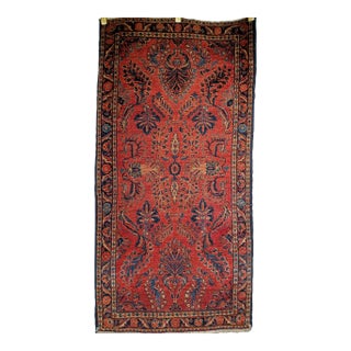 Antique Persian Sarouk Lilian Area Rug, Handwoven Allover Floral Pattern, Red & Navy, 2’ X 4’ For Sale