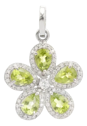 Clover Design 925 Silver Peridot Motif Flower Pendant With Zirconia Accent