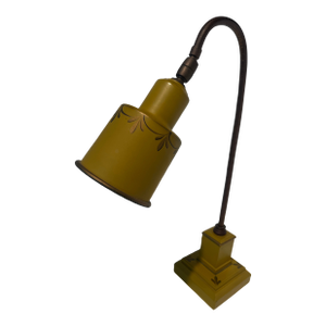 1940s French Metal Tole Mustard Desk Lamp With Toleware Paint & Shade