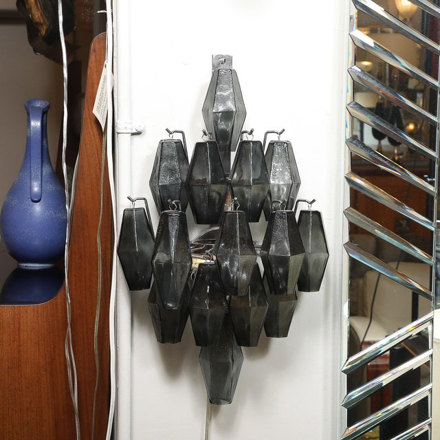 Pair of Modernist Smoked Gray Murano Glass Diamond-Form Polyhedral Wall Sconces For Sale - Image 13 of 18