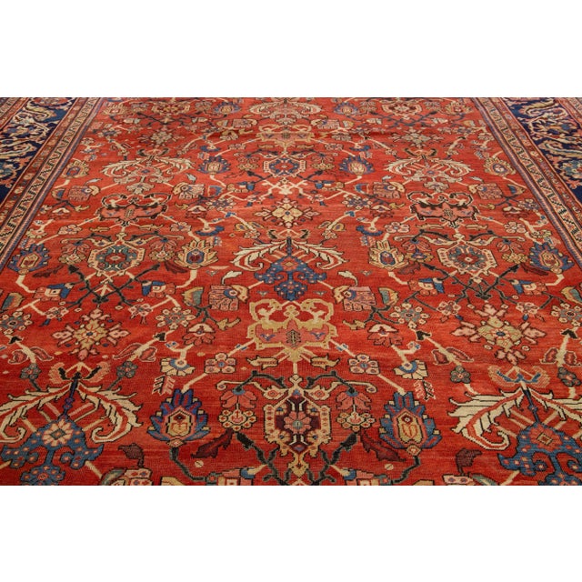 1880s Antique Floral Persian Sultanabad Wool Rug in Red For Sale In New York - Image 6 of 9