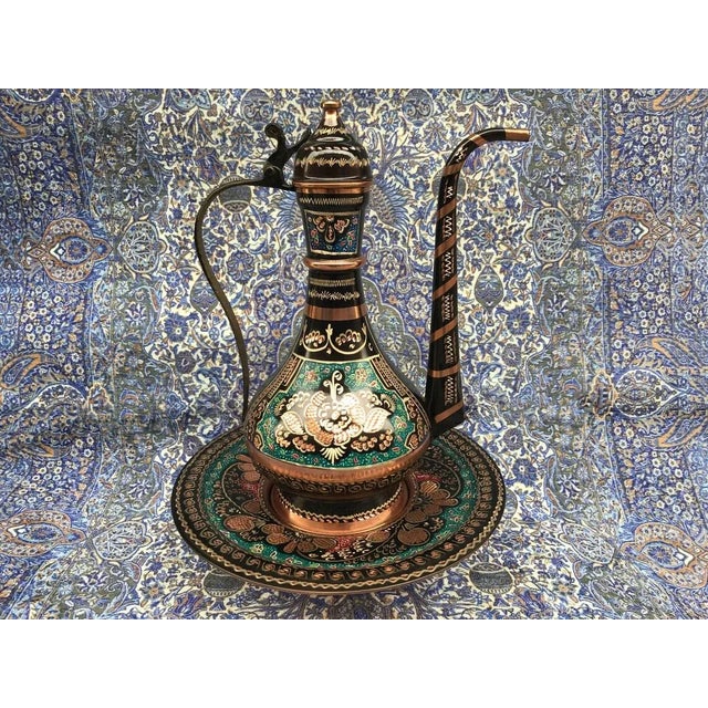 Handmade Inlaid Copper Pitcher with Plate For Sale - Image 10 of 10