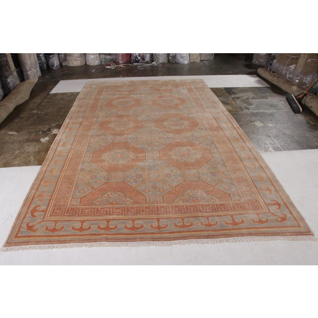 Rug & Kilim’s Khotan Style Rug in Blue and Orange Geometric Pattern For Sale In New York - Image 6 of 8