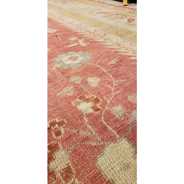 Antique Oushak Carpet, Handmade Turkish Oriental Rug, Beige, Coral, Soft Colors For Sale - Image 17 of 18