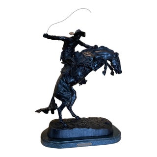 Frederic Remington “The Bronco Buster” Bronze Sculpture on Marble Base, 25.5” H For Sale