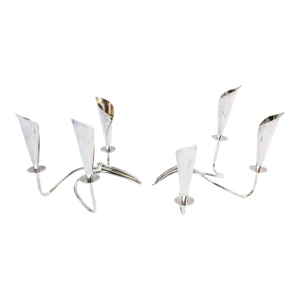 Pair of Danish Modern Silver-Plated Calla Lily Candle Holders by Hans Jensen