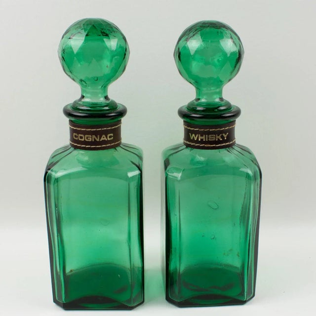 Mid-Century Leather Case Tantalus With Two Glass Decanters, 1960s For Sale - Image 9 of 13