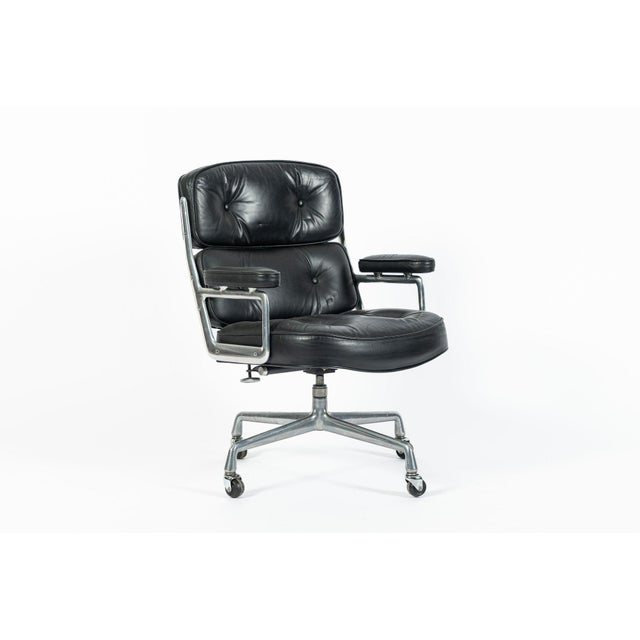 Black Eames Time Life Executive Chair Herman Miller Black Leather Office Chair 1981 For Sale - Image 8 of 18
