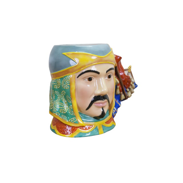 Large rare vintage Royal Doulton D7222 porcelain character jug of Genghis Khan depicted in teal green headwear with gold...