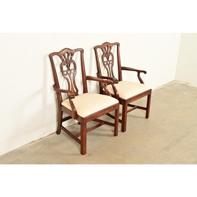 Henredon Henredon Georgian Carved Mahogany Armchairs, Pair For Sale - Image 4 of 15