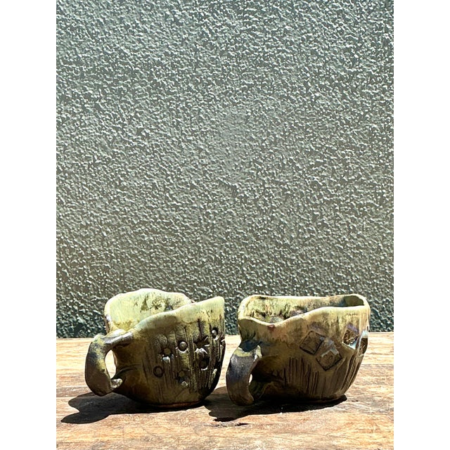 Vintage Slab Built Studio Pottery Cups - A Pair For Sale In West Palm - Image 6 of 12