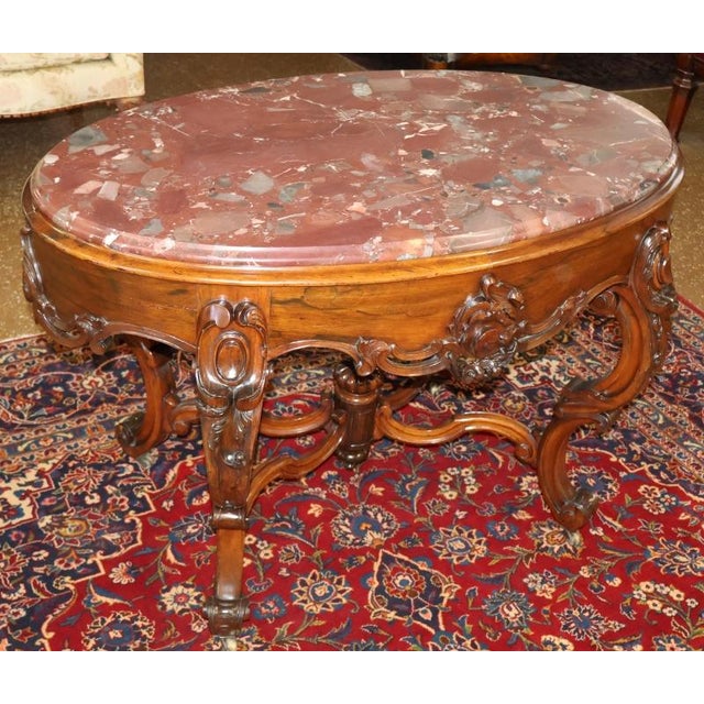 Rococo Late 19th Century American Victorian Rococo Rosewood Marble Top Center Table For Sale - Image 3 of 12