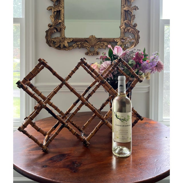 Vintage Tortoisehell or Scorched Bamboo 8-Bottle Wine Rack For Sale In Washington DC - Image 6 of 7
