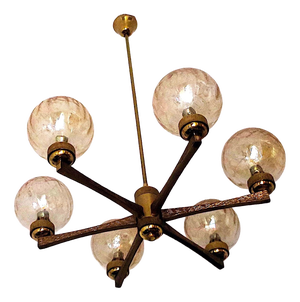 Intricate Gold-Plated Brass Chandelier with Six Globes by Angelo Brotto, Italy, 1960s