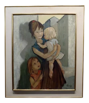 French Mother With Her Two Kids Oil Painting by Pierre Le Faguays