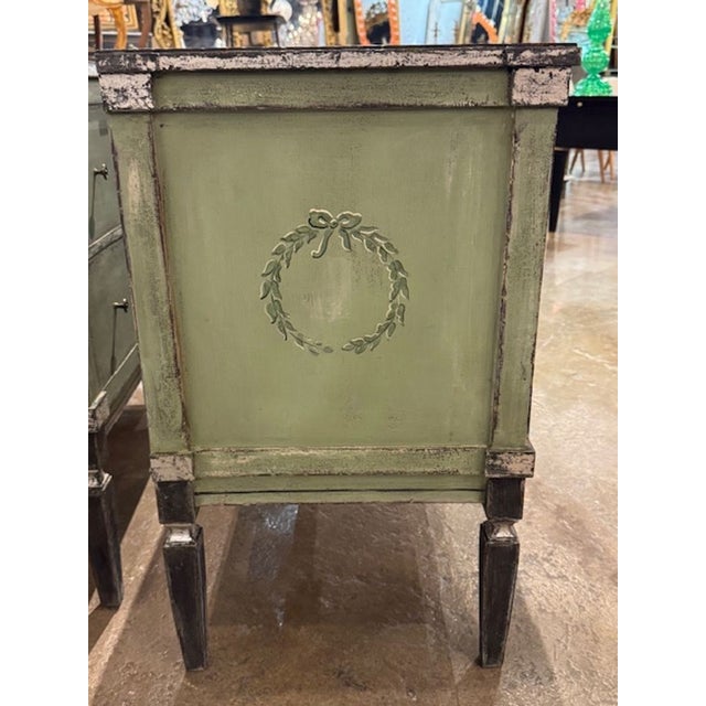 Early 21st Century Pair of German Hand-Painted Green Chests With a Neo-Classical Design For Sale - Image 5 of 6