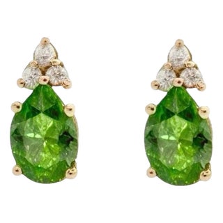Natural Tourmaline Diamond Earrings 14k Gold 1.87 TCW Certified For Sale