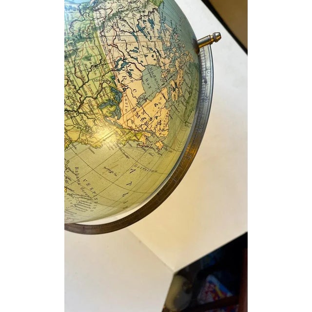 Art Deco Danish Heimdal No. 34 World Globe with Compass on a Wooden Base, 1930s For Sale - Image 10 of 13
