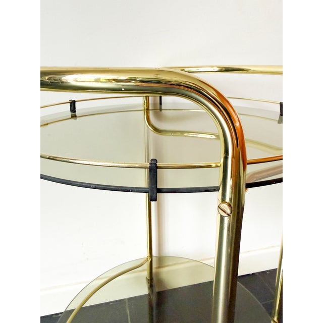 Vintage Brass Serving Bar Cart with Smoked Glass Shelves, 1970s For Sale - Image 9 of 14