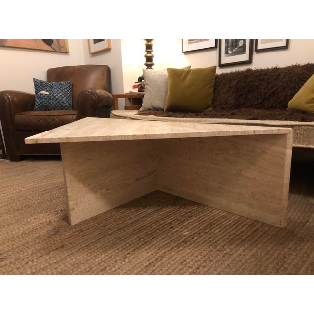 Mid 20th Century Triangle Travertine Coffee Table For Sale - Image 4 of 6